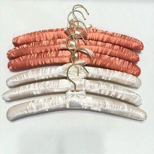 vintage padded satin hangers gold hardware white & orange brown SET‎ OF 6